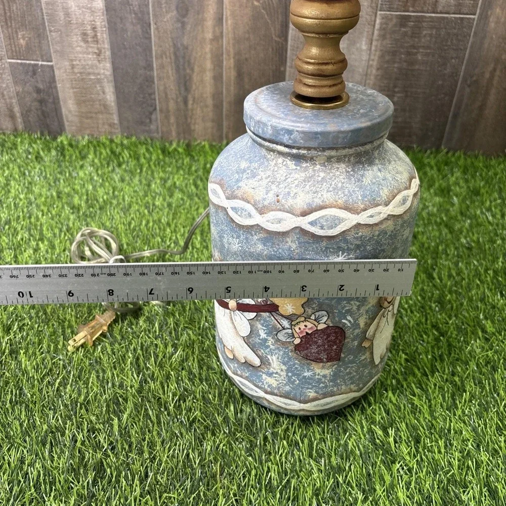 Handmade Folk Art Angel Lamp Rustic Painted Jar Christmas Decor